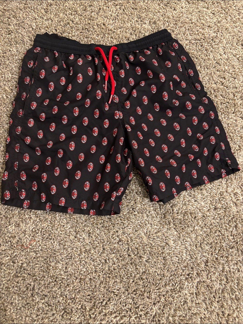 Boy’s AC Milan Black Swim Shorts with Red Drawstring